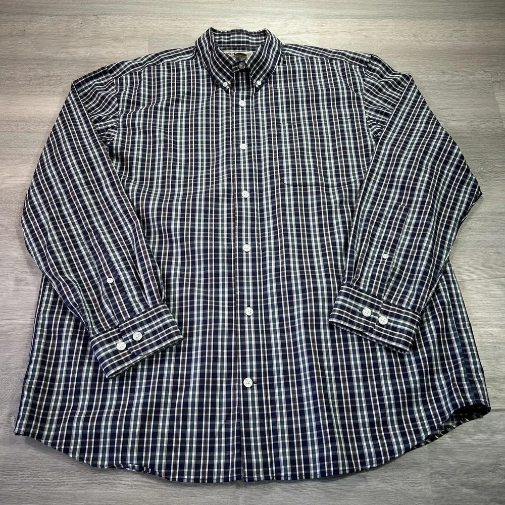 Duluth Trading Wrinklefighter Shirt Mens Large Blue Plaid Button Down Cotton